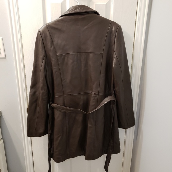 DANIER Brown Genuine Leather Belted Coat - Picture 4 of 8